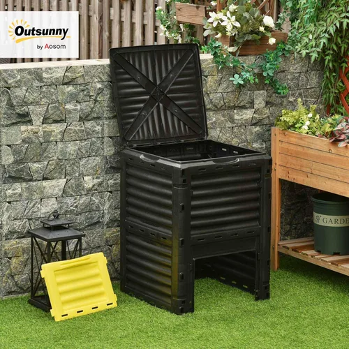 Vista 3 de Outsunny Caja de compostaje de jardín 80 galones, contenedor de compostaje de gran capacidad para exteriores, crea rápidamente tierra fértil
