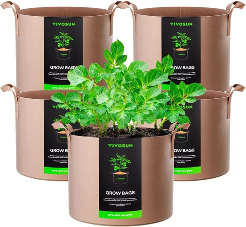 Vista 22 de VIVOSUN - Paquete de 5, 1 galón, bolsas para cultivar de tela no tejida gruesa resistente con asas