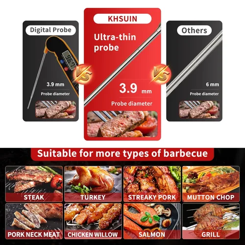 Vista 3 de Termómetro inteligente inalámbrico de carne de 700 pies con Bluetooth para barbacoa, horno, freidora de aire, parrilla, ahumador, asador, ± 1.8