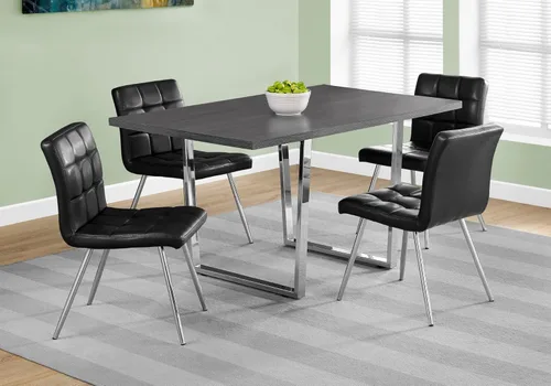 Vista 9 de Mesa de comedor, 60.0 in rectangular, cocina, comedor, laminado gris, metal cromado, contemporáneo, moderno YM414