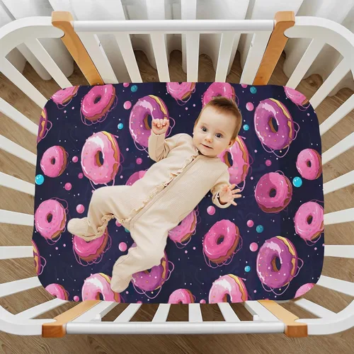 Vista 7 de Fitted Crib Sheets Pink Donuts Planets Space Mini Crib Sheets for Boy & Girl Toddler Mattress Sheets Playard Sheet 21216704