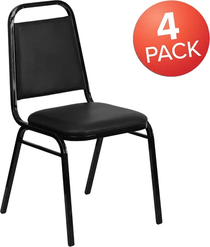 Vista 5 de Flash Furniture Hercules Series - Silla de banquete apilable con respaldo trapezoidal en tela negra, marco negro
