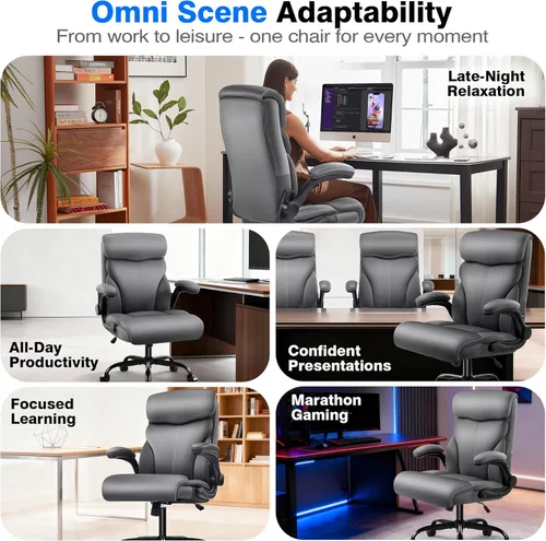 Vista 9 de Silla de oficina Silla ejecutiva de escritorio cómoda transpirable con respaldo alto y soporte lumbar, silla ergonómica de cuero giratoria