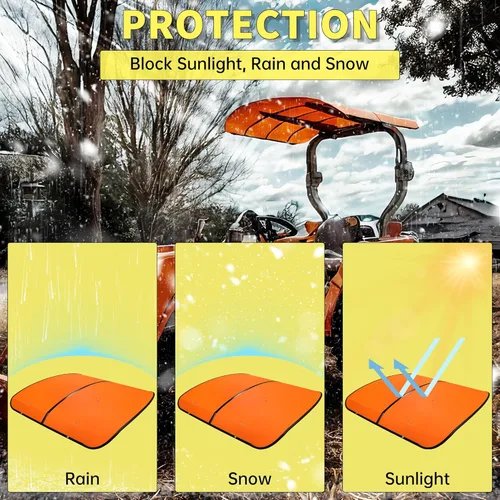 Vista 6 de ECOTRIC Toldo de tractor para ROPS de 48-3/8 x 48-3/8 pulgadas, toldo naranja para paraguas de tractor y cortacéspedes