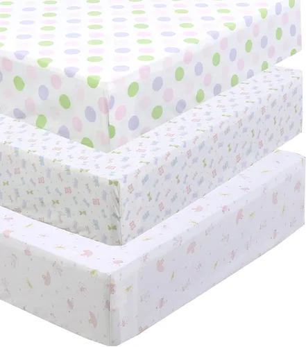 Vista 9 de Danica Paquete de 3 sábanas bajeras para cuna de bebé, 100% algodón, para niños y niñas, sábanas estándar para colchón para cuna y niños pequeños