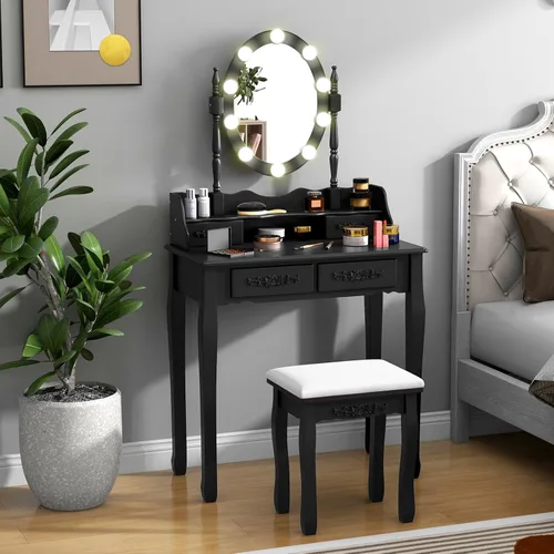 Vista 11 de CHARMAID Tocador de Maquillaje con Espejo Iluminado, 3 Modos de Iluminación de Color, Brillo Ajustable, 3 Cajones, Separadores Extraíbles, Mesa