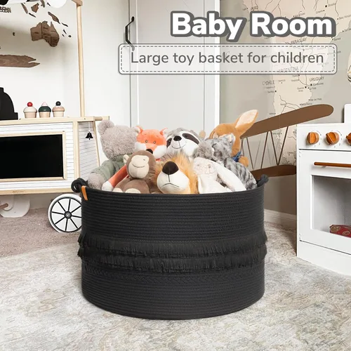 Vista 6 de CherryNow Cesta grande de 22 x 22 x 14 pulgadas, decoración del hogar para sala de estar, dormitorio, cesta decorativa bohemia para ropa, Negro