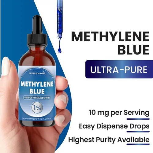 Vista 2 de Azul de metileno grado farmacéutico 8 onzas – Solución de grado USP 1% con solución equilibrada de electrolitos Suplemento de salud cerebral probado