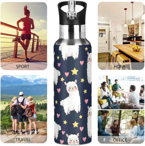 Vista 5 de Cute White Alpacas Insulated Water Bottle 20 Oz, BPA-Free Sports Water Bottle with Straw Leakproof Water Bottles