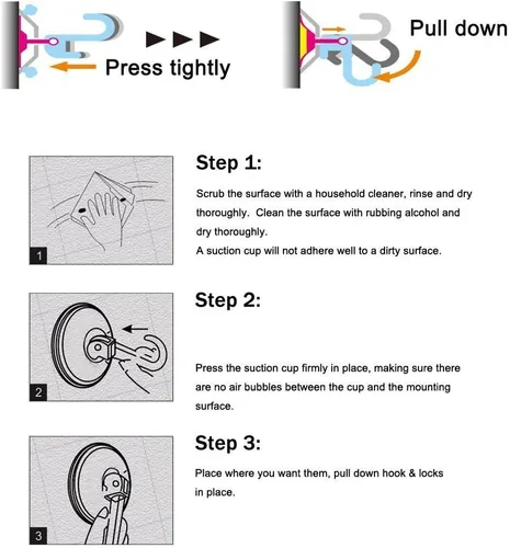 Vista 6 de Ganchos con ventosa, traba resistente, 4 unidades.