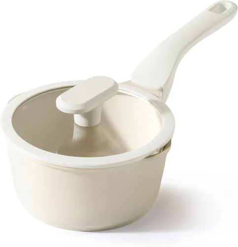 Vista 13 de PRICUSIS Cacerola antiadherente de cerámica con tapa, olla no tóxica de 1.2 cuartos de galón con boquillas de vertido, totalmente revestida, 100%