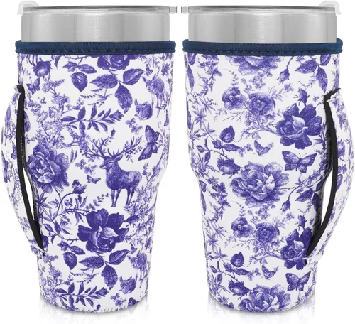 Vista 34 de Mangas aisladas de neopreno con asa para vasos de 30 a 32 onzas, funda reutilizable para tazas de café helado para tazas de café XL de 38-42 onzas