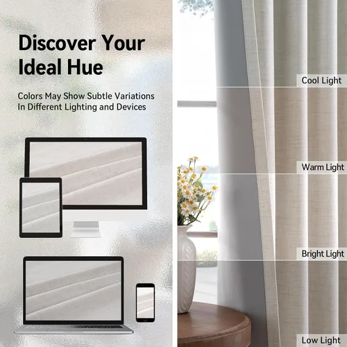 Vista 6 de 100% Blackout Shield Cortinas opacas de lino para dormitorio, cortinas con aislamiento térmico de 45 pulgadas de largo, juego de 2 paneles