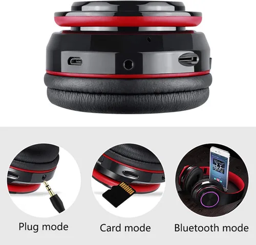Vista 3 de Auriculares Bluetooth sobre la oreja, auriculares con luces LED y micrófono incorporado, ligeros, Bluetooth 5.0, auriculares HiFi estéreo