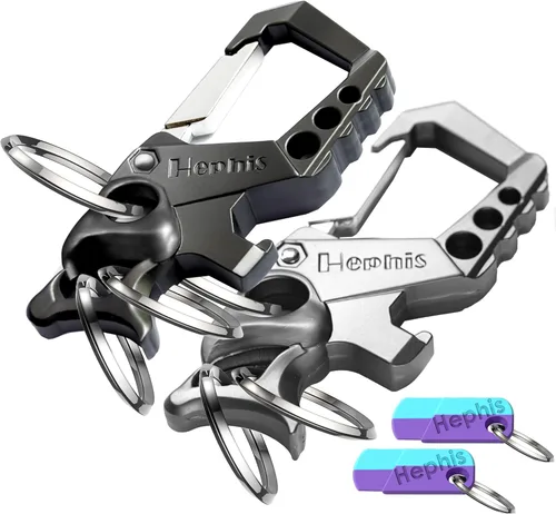 Vista 12 de Hephis Llavero resistente con forma de calavera, herramienta de escape de emergencia para automóvil, cortador de cinturón de seguridad