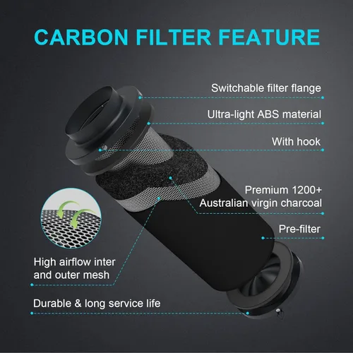 Vista 2 de HealSmart Filtro de Carbón de Aire de 4 Pulgadas 4" Carbón Virgen Australiano Premium Control de Malos Olores, Compatible con Ventiladores