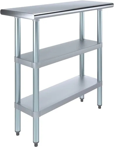 Vista 42 de AmGood Mesa de trabajo de acero inoxidable con 2 estantes NSF Mesa utilitaria de metal (12 pulgadas de largo x 24 pulgadas de profundidad)