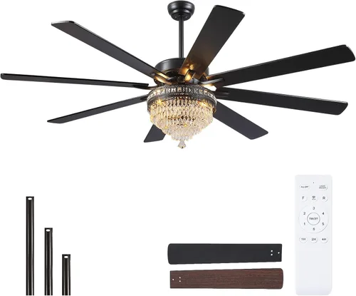 Vista 17 de Asyko Ventilador de Techo de Cristal Fandelier con Luces - Ventiladores de Exterior de 46" con Control Remoto, Ventiladores de Techo de Cristal