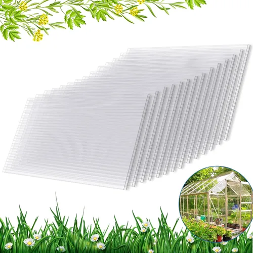 Paneles de policarbonato para invernadero, paquete de 14 hojas de pared doble de 4mm, 4 pies (ancho) x 2 pies (largo) x 0.16 pulgadas - resistentes