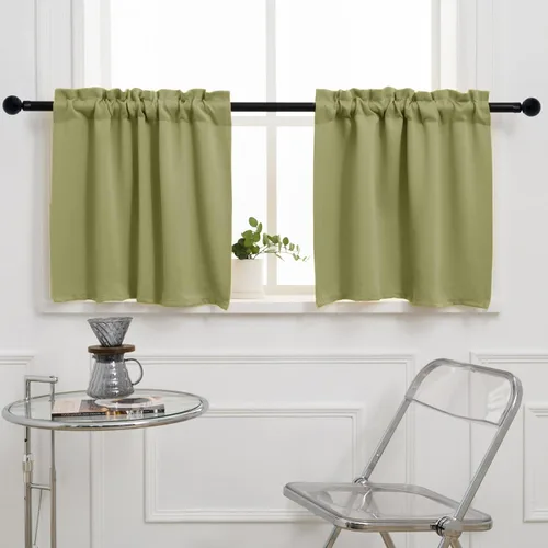 Vista 24 de Pickluc Cortina opaca de cocina de 20 pulgadas de largo, con bolsillo para barra, cortinas para ventanas pequeñas en sala de estar, sótano