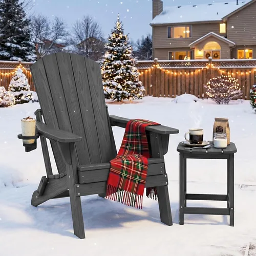 Vista 21 de Silla plegable Adirondack con soporte para tazas, de plástico HDPE resistente a todo tipo de clima, sillas de patio al aire libre, asiento