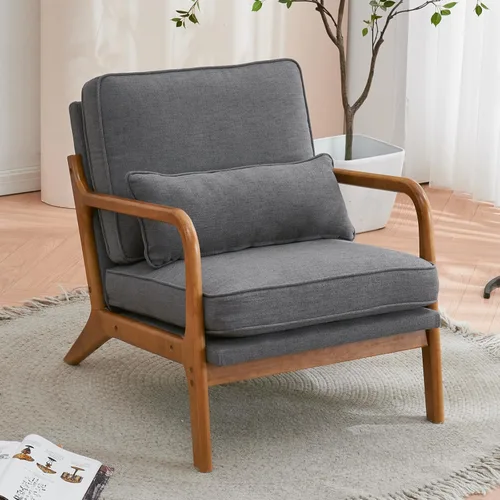 Vista 14 de Accent Chairs for Bedroom Linen Armchair Lounge Chair with Extra-Thick Padded Backrest and Seat Cushion Sofa Chairs Single Reading Leisure Chair for