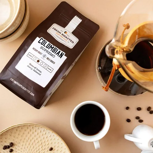 Vista 3 de Fresh Roasted Coffee Colombian Supremo 12 onzas tostado medio Kosher grano entero