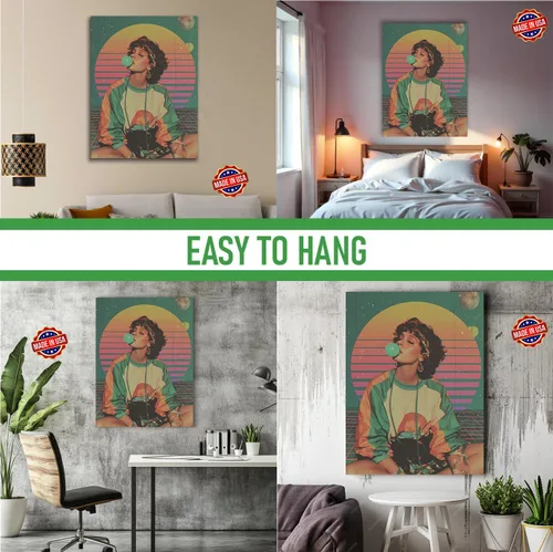 Vista 5 de Bubblegum Pop Art Canvas Wall Art Decor by BCB Print HD Printed & Wooden Framed Wall Art Modern Wall Decor for Bedroom, Living Room, Office