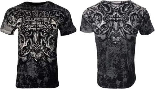 Vista 2 de Xtreme Couture by Affliction Camiseta para hombre, Hades Skulls Biker Negra S-5XL