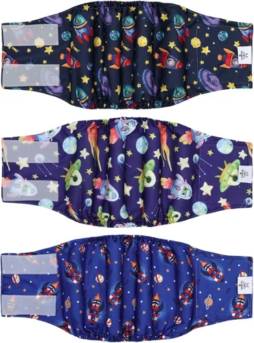 Vista 23 de CuteBone - Pañales lavables para perro macho, banda abdominal, paquete de 3 unidades, color negro, modelo DM54XS