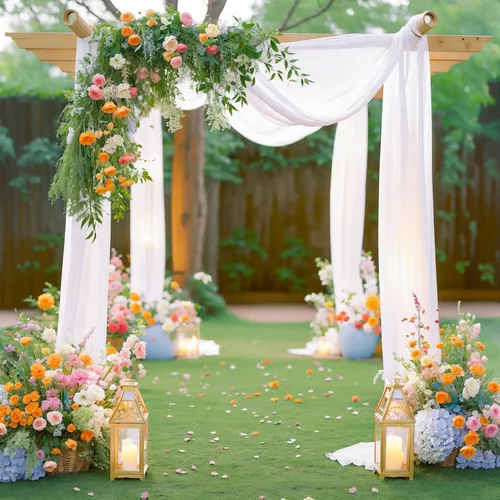 Vista 33 de Tela drapeada para arco de boda, cortinas de arco blanco, cortina de telón de fondo transparente para ceremonia, decoración de arcos de boda, 19