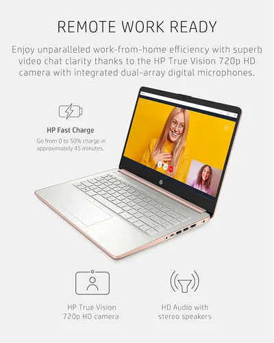 Vista 6 de HP Computadora portátil 14, Intel Celeron N4020, 4 GB de RAM, 64 GB de almacenamiento, pantalla HD de microborde de 14 pulgadas, Windows 10 Home