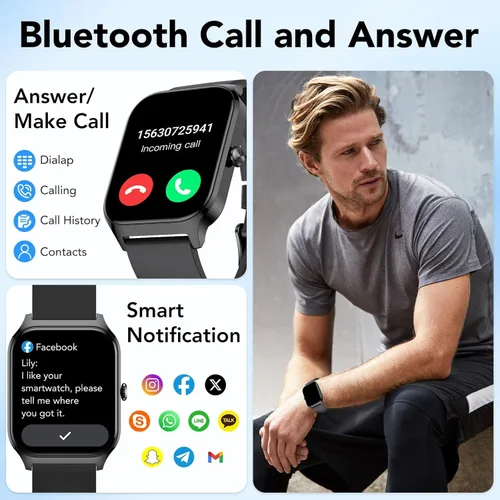Vista 2 de Reloj inteligente para hombres y mujeres, rastreador de fitness HD de 1.85 pulgadas con llamadas Bluetoothcontrol de voz AI, impermeable IP68, 115