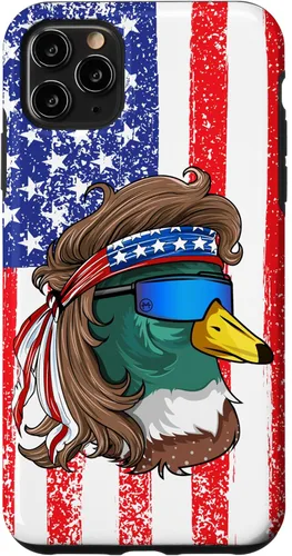 Vista 13 de iPhone 16 Duckoholic Mallard Duck American Flag Waterfowl Duck Hunting Case