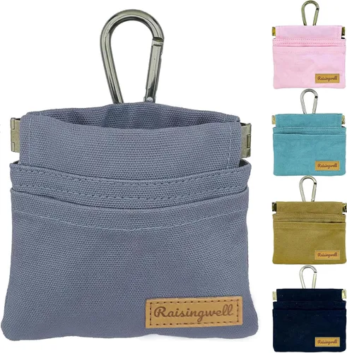 Vista 18 de Raisingwell Bolsa de entrenamiento para mascotas de tamaño bolsillo, tela de algodón, bolsa de paseo para perros manos libres con mosquetón