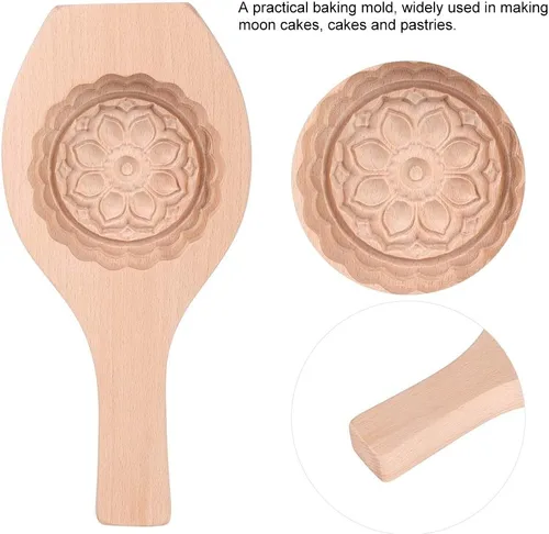 Vista 4 de TOPINCN Patrón de flores de madera DIY pastel de luna muffin galleta chocolate pequeña pastelería herramienta para hornear (#06)