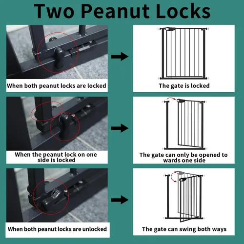 Vista 3 de ALLAIBB Triple Lock - Puerta extra ancha para bebé, montada a presión, para caminar a través de cierre automático seguro, de metal negro, perro