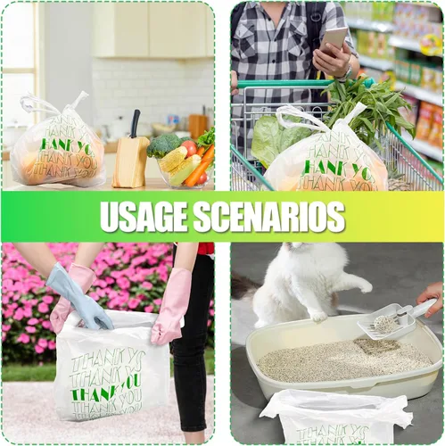 Vista 6 de Cheardia Bolsas de Camiseta, Bolsas de Plástico Gracias Bolsas de Compras Reciclables con Asas Bolsas de Mercancía