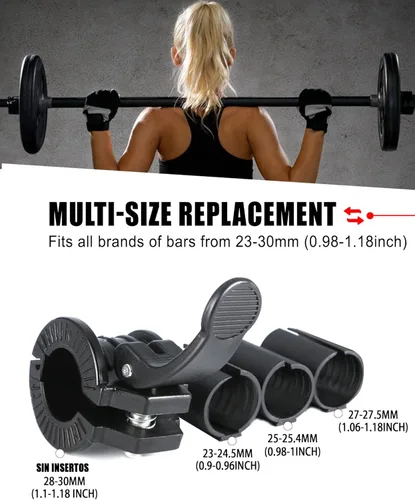 Vista 3 de Pinzas para barra de 1 pulgada, abrazaderas de peso de liberación rápida de 0.9 a 1.18 pulgadas, abrazaderas olímpicas ajustables de varios tamaños