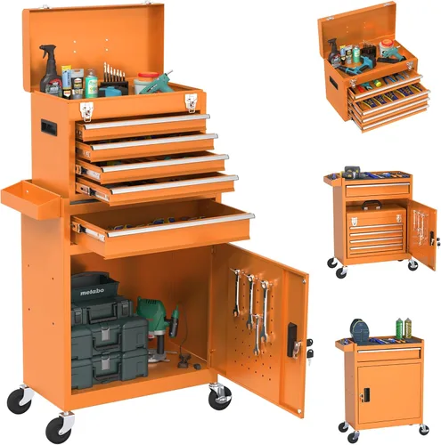 Vista 12 de Caja de herramientas rodante con ruedas, caja de herramientas de 8 cajones de alta capacidad con ruedas, caja de herramientas de almacenamiento