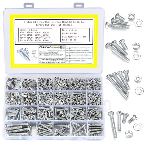 Kit surtido de 1080 tornillos, pernos y tuercas, tornillos de cabeza cruzada, tuercas y pernos y arandelas, juego de tornillos y arandelas