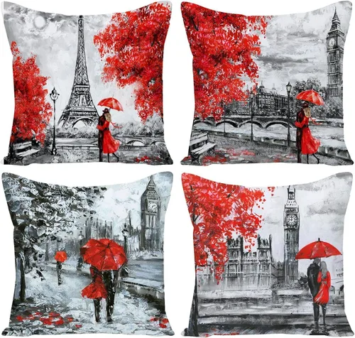 Vista 25 de Juego de 4 fundas de cojín decorativas con diseño de pájaros estilo primavera, funda para cojín decorativo, funda para cojín de exterior con flores
