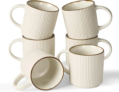 Vista 9 de Juego de Tazas de Café Famiware para 4, Tazas de 12 oz con Asa para Café, Té, Cacao, Leche - Juego de Tazas de Cerámica y Gres, Blanco Cappuccino