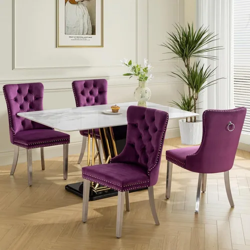 Vista 163 de SoarFlash Juego de 6 sillas de comedor de terciopelo, silla lateral de respaldo alto, silla lateral tapizada moderna de alta gama con capitoné