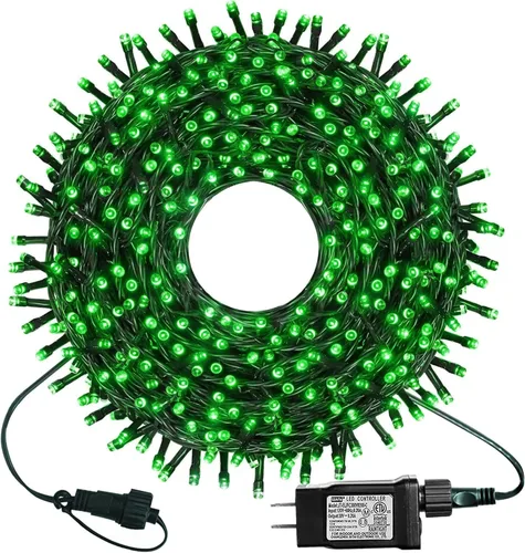 kemooie 300 luces LED verdes de Navidad, 99 pies, 8 modos de parpadeo, enchufables, tira de luces de alambre verde, luces de Navidad impermeables