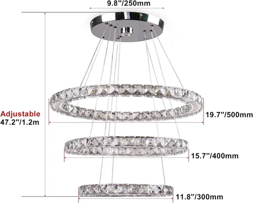 Vista 3 de diisunbihuo Candelabros LED modernos de cristal, lámpara de techo de tres anillos, luz colgante con acrílico para dormitorio, comedor, pasillo