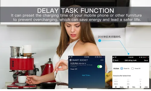Vista 3 de Enchufe inteligente, enchufe de salida Wi-Fi compatible con Alexa y Google Home, aplicación automática, función de temporizador, función de medición