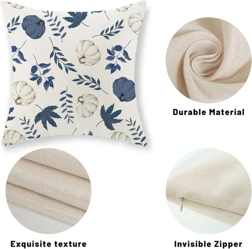 Vista 7 de Fundas de almohada de otoño de 16 x 16 pulgadas, juego de 2 fundas de almohada de hojas de arce de calabaza azul marino para decoración del hogar