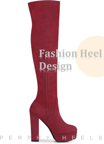 Vista 4 de Perphy Botas altas de tacón grueso sobre la rodilla para mujer
