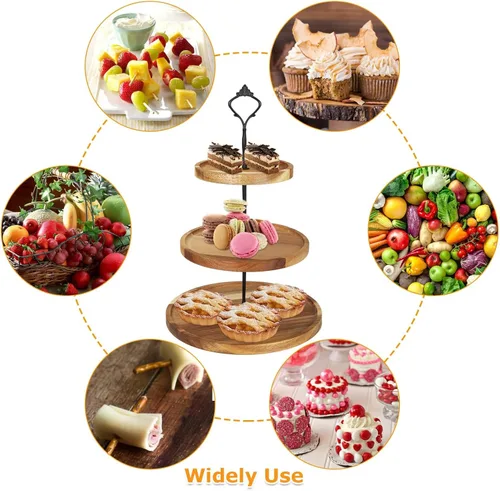 Vista 7 de Soporte de madera para cupcakes de 3 niveles, bandeja escalonada para servir cupcakes, torre, bandeja de postre de madera para granja, boda